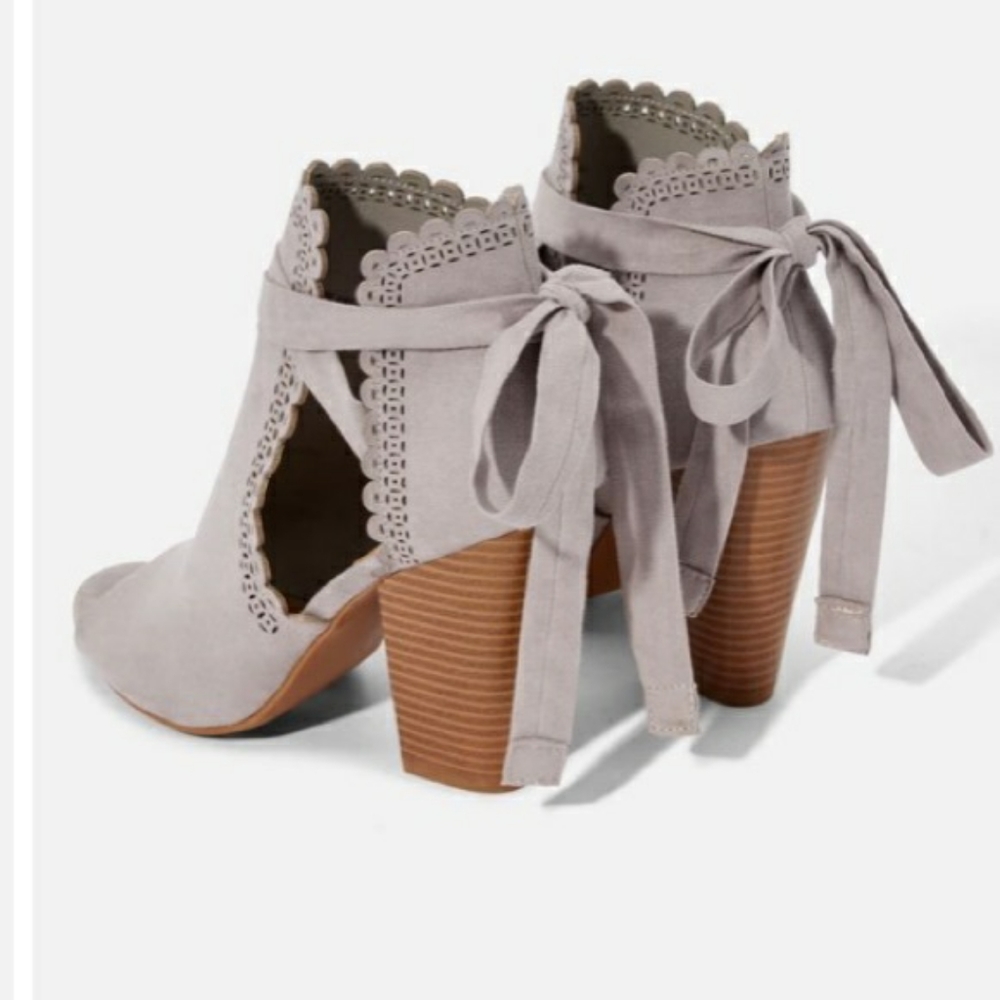 Justfab open toe tie back booties, dress sandals grey